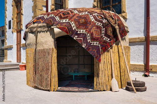 The nomadic house (topak ev in Turkish) which is the symbol of the city of Emirdag and used in ancient nomad times, is now on display in the city center. Emirdag, Turkey. photo