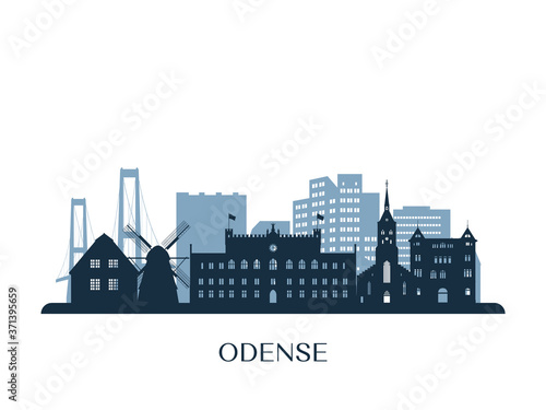 Odense skyline, monochrome silhouette. Vector illustration.