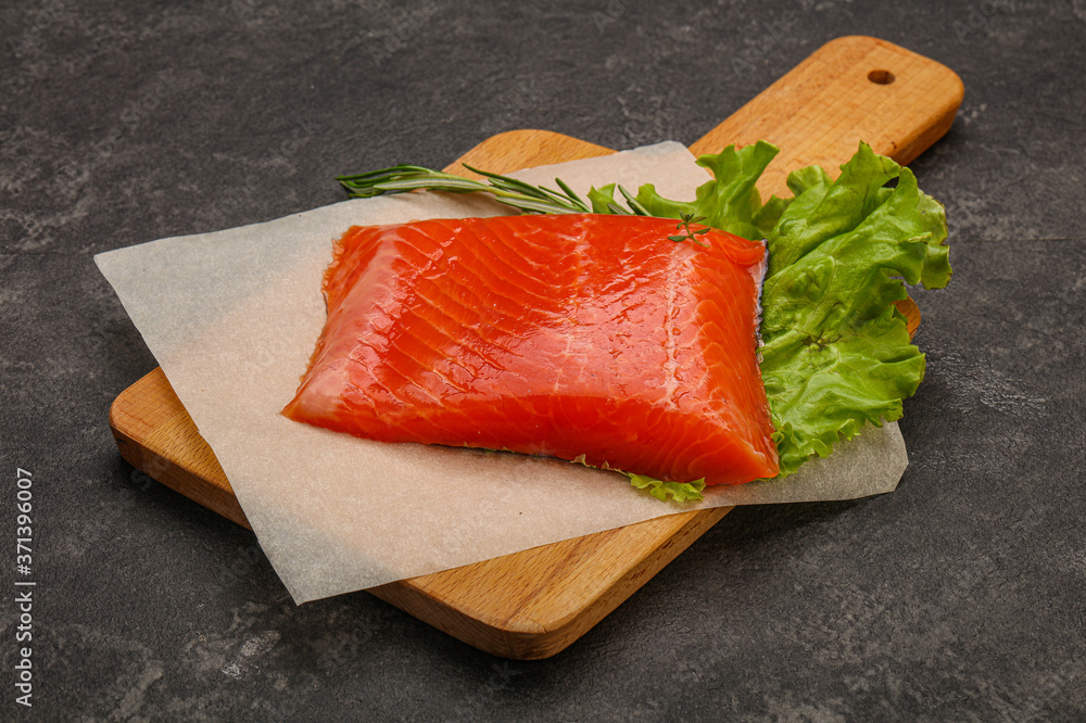 Salmon piece steak served rosemary Salmon piece steak served rosemary