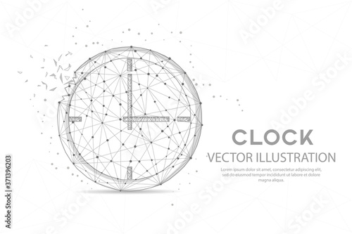 Clock timer digitally drawn low poly wire frame on white background.