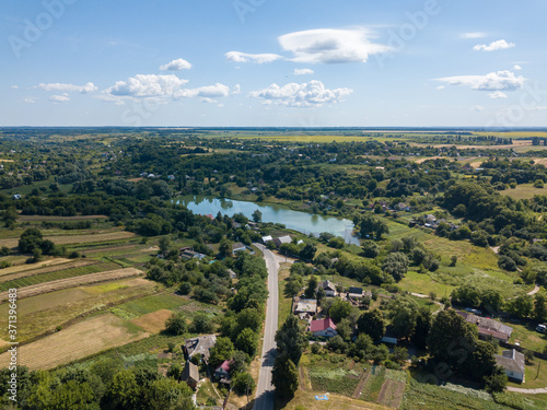 Aerial drone view. Ukrainian rural landscape.