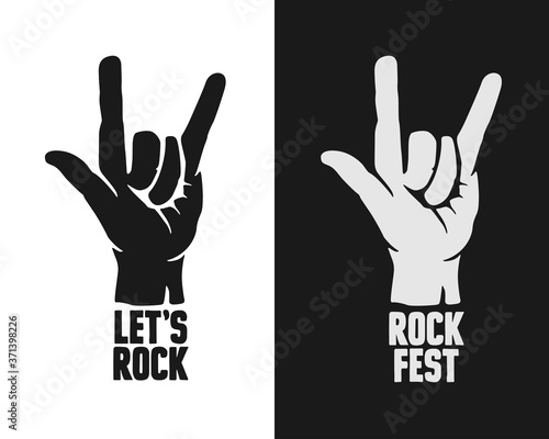Let's rock typography. Rock on hand gesture. Vector vintage illustration. photo
