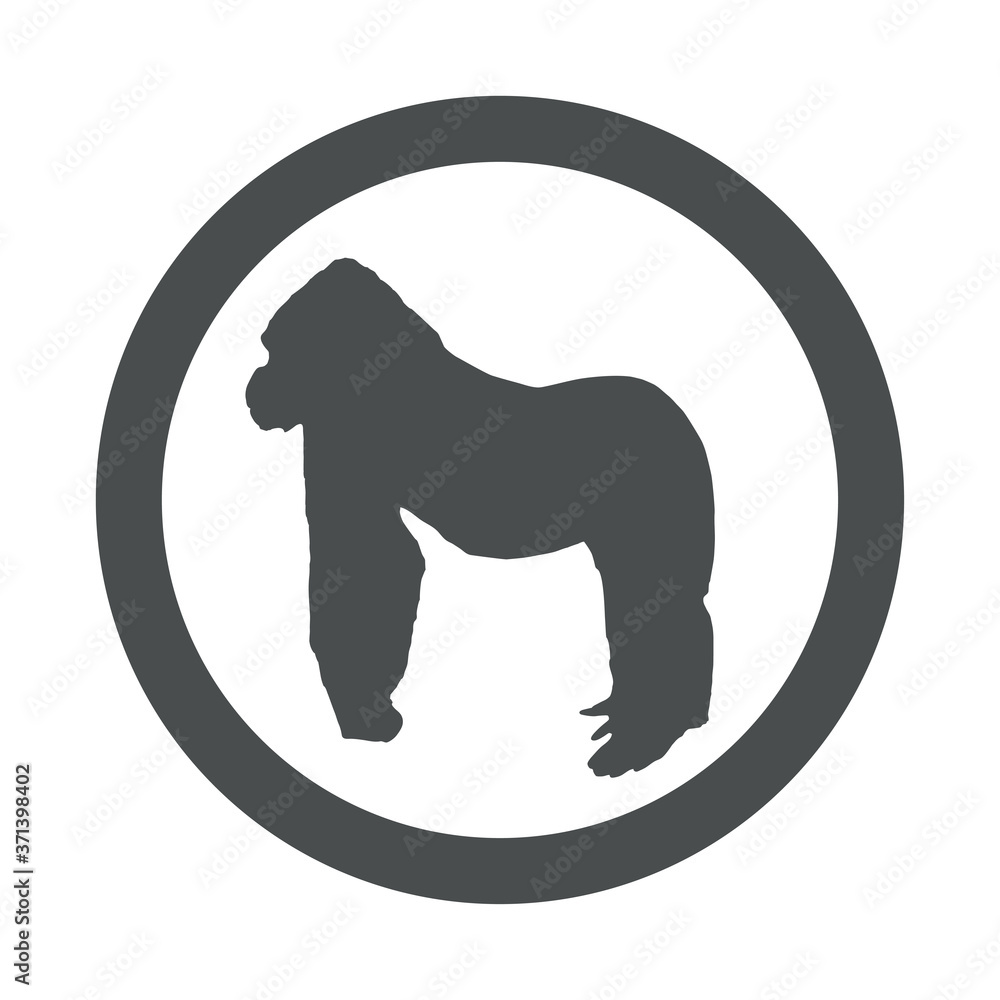 Obraz premium Fauna africana. Silueta gorila en círculo color gris
