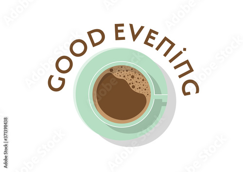 Flat coffee cup and coffee beans from top angle