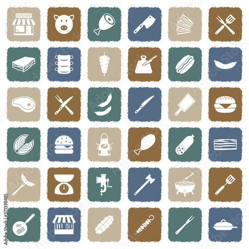 Butcher Icons. Grunge Color Flat Design. Vector Illustration.