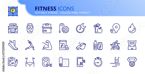 Simple set of outline icons about fitness.