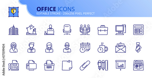 Simple set of outline icons about office. Business concepts