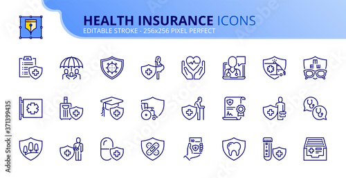 Simple set of outline icons about health insurance