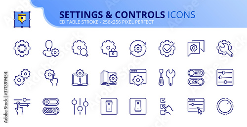 Simple set of outline icons about settings and controls