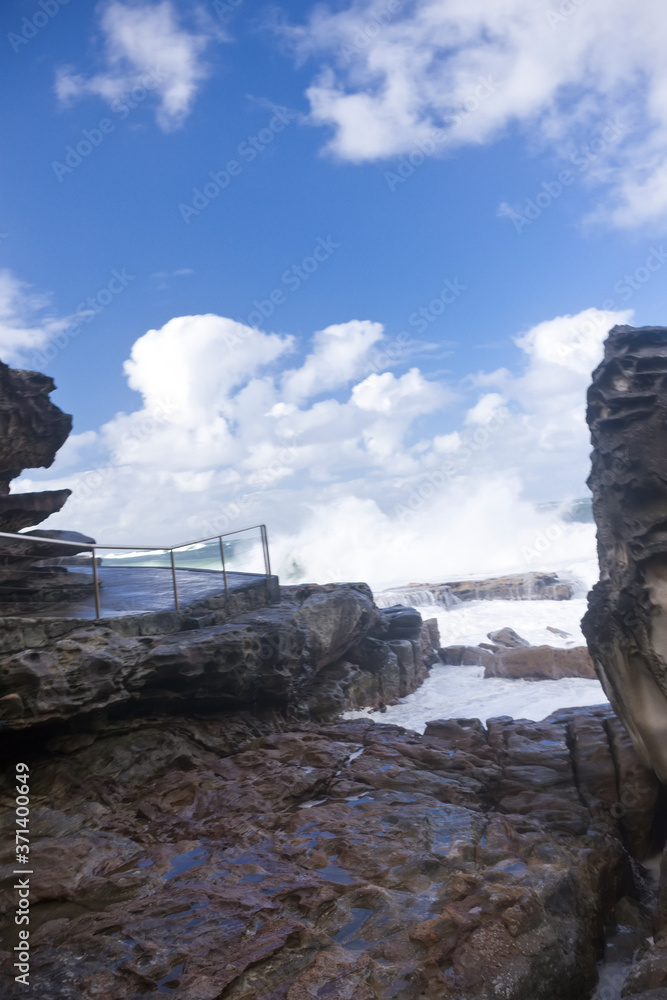 Storm waves crashing on the rocks, Bondi Australia Storm waves crashing on the rocks, Bondi Australia