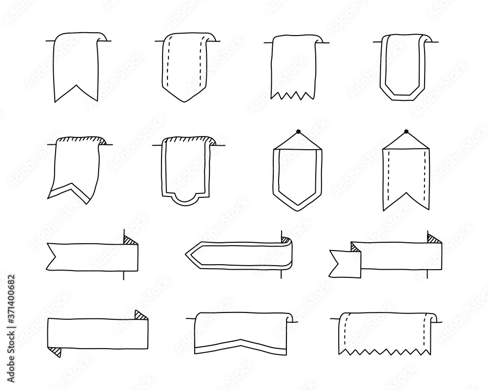 手書きのおしゃれなリボンやラベルのイラストのセット かわいい フレーム 枠 旗 装飾 Stock Vektorgrafik Adobe Stock