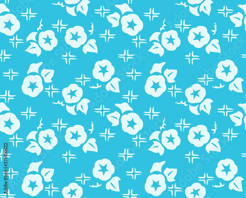 Japanese Cute Blue Flower Vector Seamless Pattern © pannawish