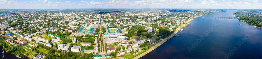 Panorama of the city and the Central Square and the shopping arcade, architectural heritage in the historical part of Kostroma. Kostroma region, Russia