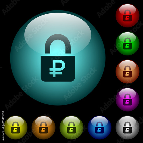 Locked Rubles icons in color illuminated glass buttons