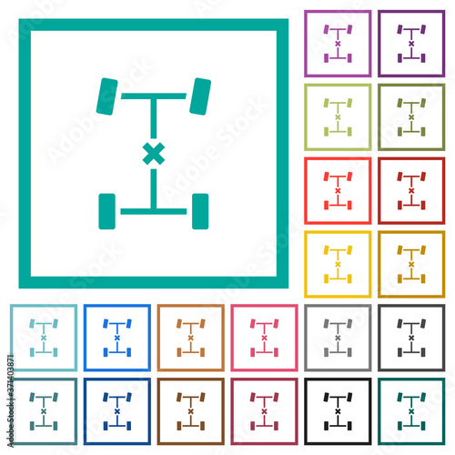 Central differential lock flat color icons with quadrant frames