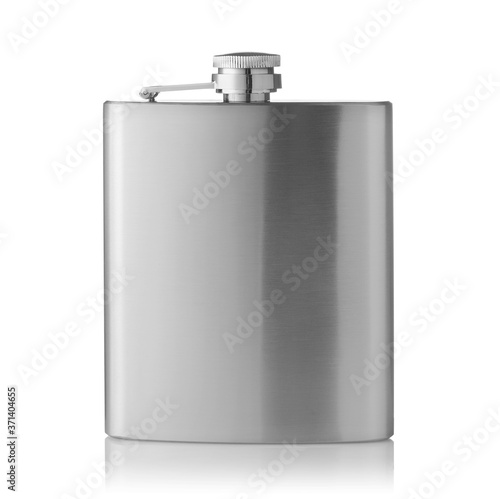 Front view of stainless steel hip flask photo