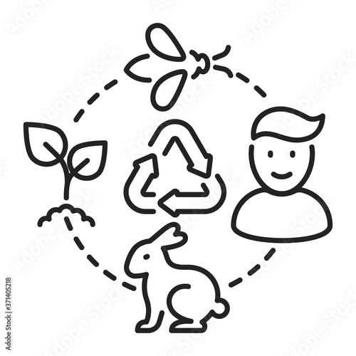 Food chain black line icon. Nature eating model. Isolated vector element. Outline pictogram for web page, mobile app, promo