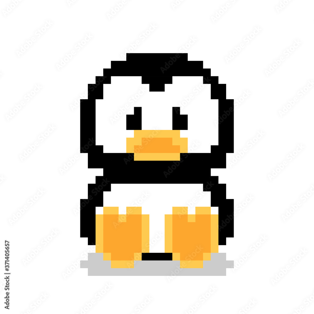 Basic Pixel Penguin penguin pattern. Pixel sitting penguin image. Pixel art vector ...