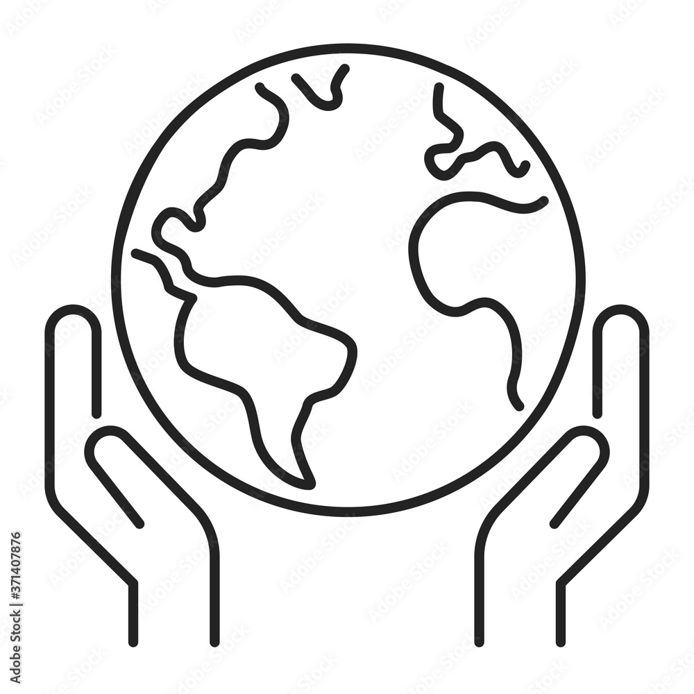 Save planet black line icon. Eco friendly. Earth day symbol. Environment care. Isolated vector element. Outline pictogram for web page, mobile app, promo Save planet black line icon. Eco friendly. Earth day symbol. Environment care. Isolated vector element. Outline pictogram for web page, mobile app, promo