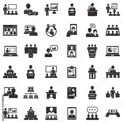 Business Presentation Icons. Black Scribble Design. Vector Illustration.