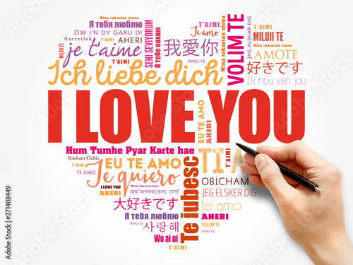 I Love You heart concept word cloud collage in different languages