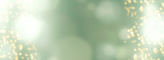 Abstract green Christmas and New Year background banner - background with golden bokeh lights