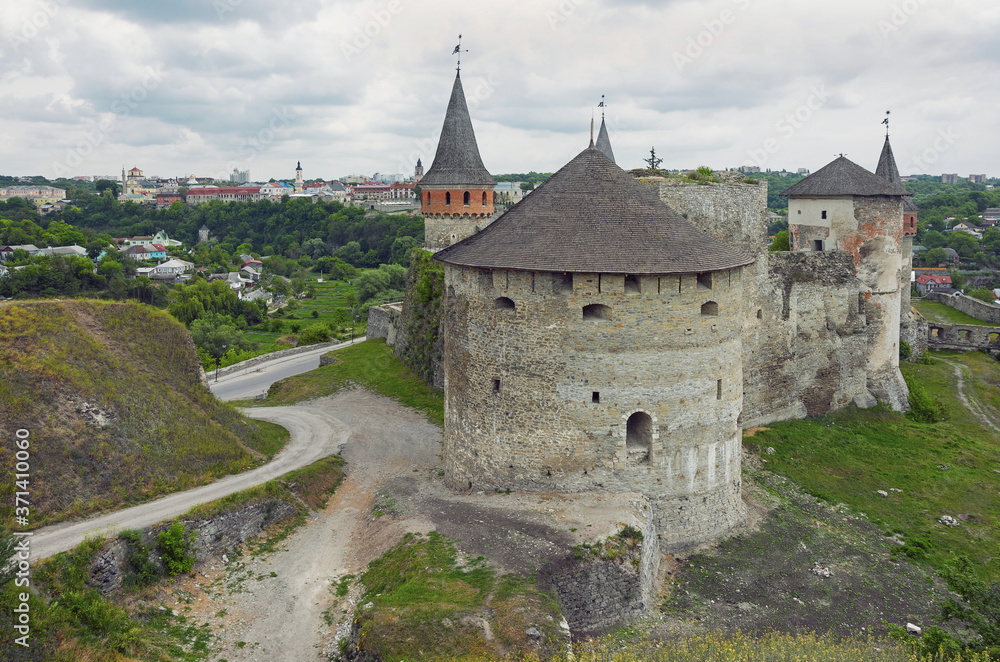 The view to the Kamianets-Podilskyi Castle in Ukraine