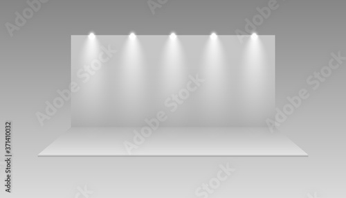 Blank exhibition trade show booth. Expo stands mockup. Event showroom design, isolated 3D exhibition panel
