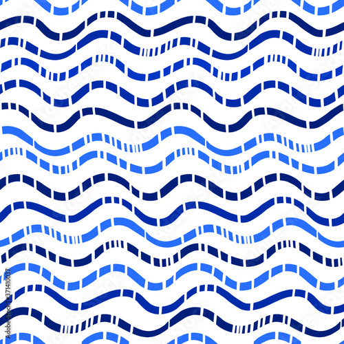 Seamless pattern with divided waves. Design for backdrops with sea, rivers or water texture. Vector illustration. Repeating texture. Figure for textiles.