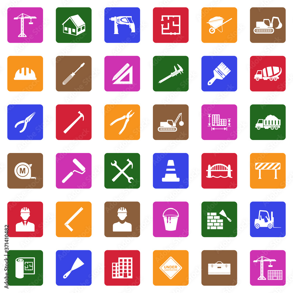 Builder Icons. White Flat Design In Square. Vector Illustration. Builder Icons. White Flat Design In Square. Vector Illustration.