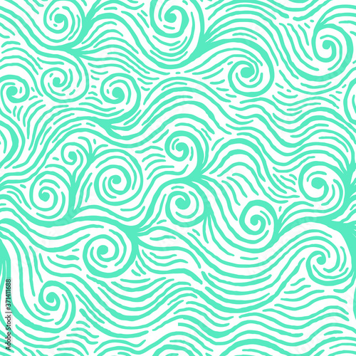 Seamless pattern with purple swirling waves. Design for backdrops with sea, rivers or water texture. Repeating texture. Figure for textiles. Surface design.