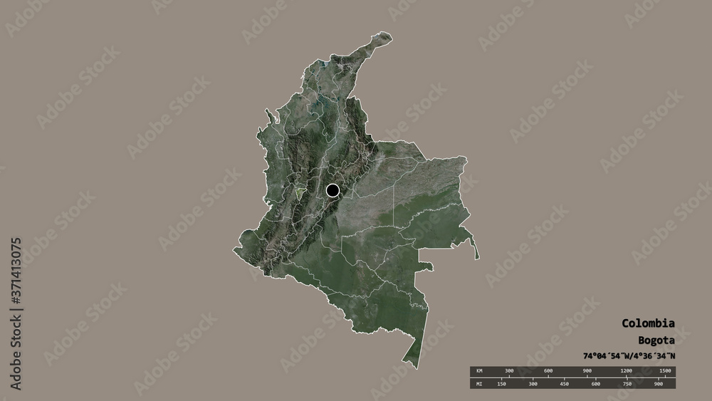 Location of Quindío, department of Colombia,. Satellite