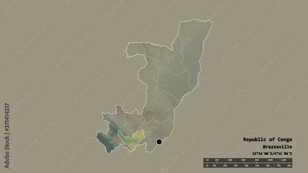 Location of Bouenza, region of Republic of Congo,. Relief