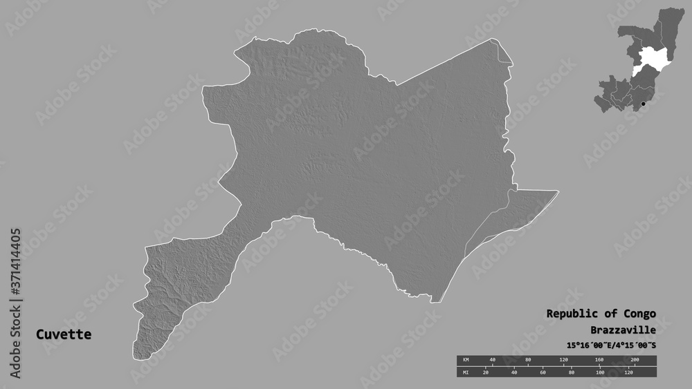 Cuvette, region of Republic of Congo, zoomed. Bilevel