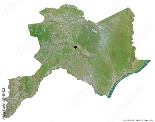 Cuvette, region of Republic of Congo, on white. Satellite photo