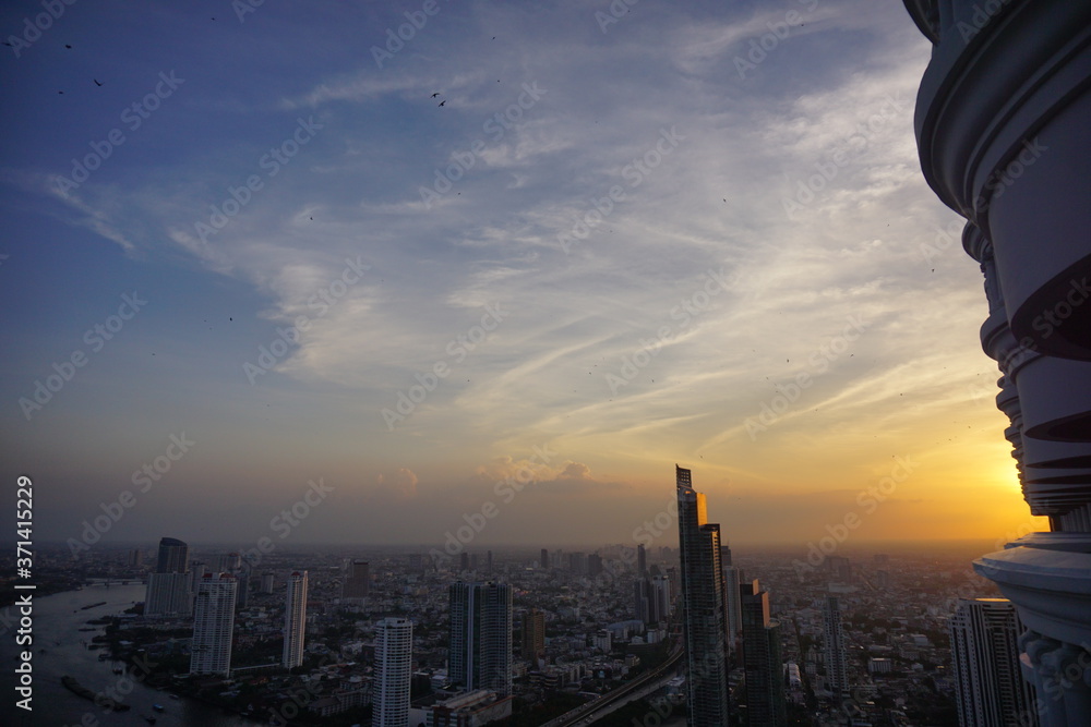 Sunset at city of Bangkok with building, Thailand