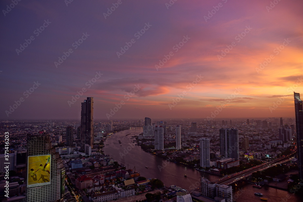 Bangkok city (Thailand) with beautiful sky. Bangkok at sunset time.