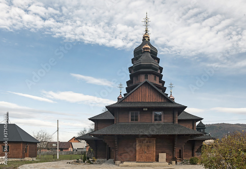 St Elias Wooden Church, is a well-preserved example of traditional Hutsul architecture, in Dora, Yaremche, Ukraine