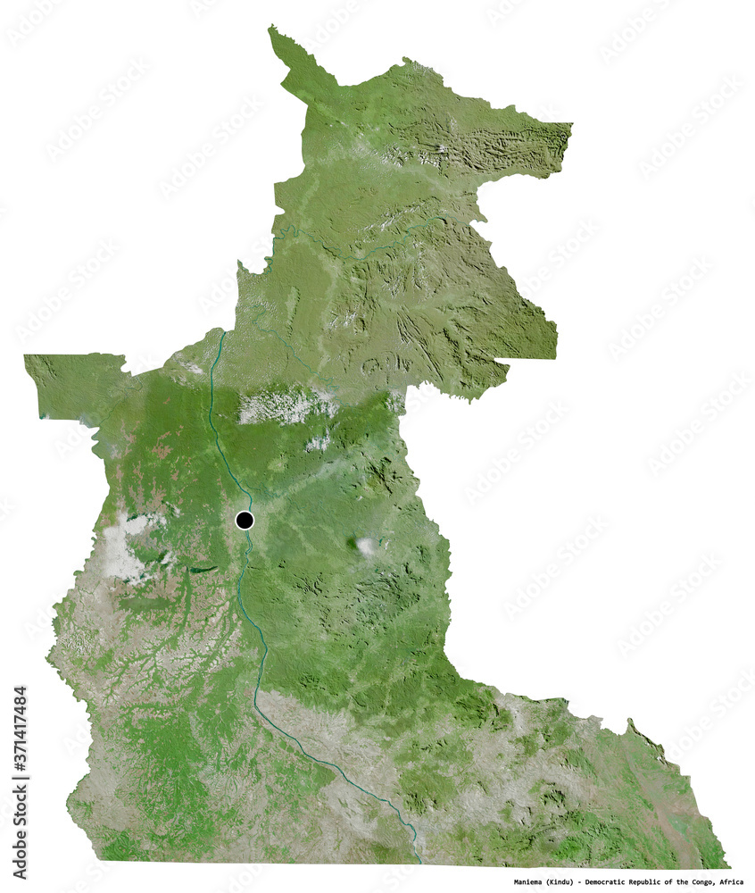 Maniema, province of Democratic Republic of the Congo, on white. Satellite