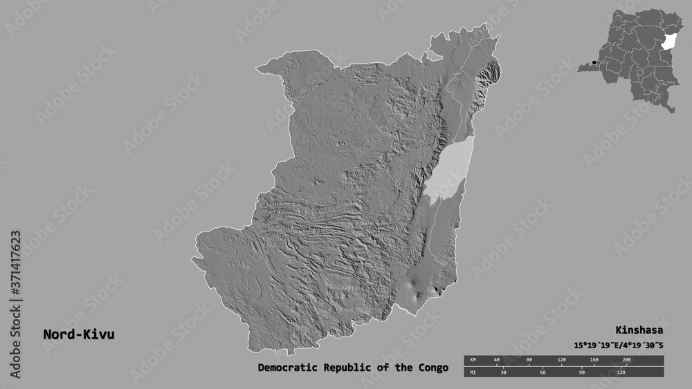 Nord-Kivu, province of Democratic Republic of the Congo, zoomed. Bilevel