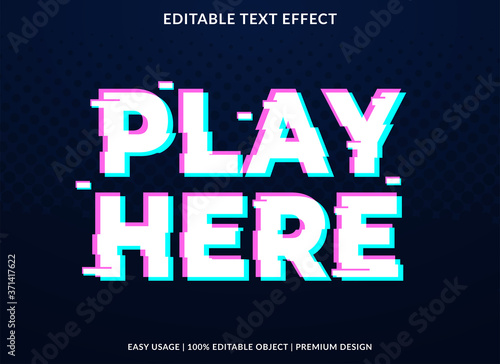 play here text effect template with glitch style and bold font concept use for brand label and logotype sticker
