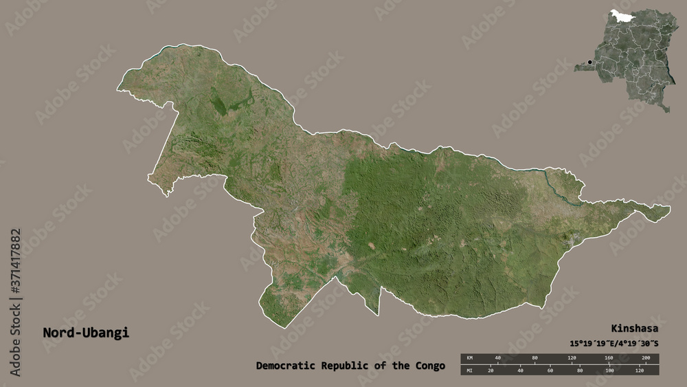 Nord-Ubangi, province of Democratic Republic of the Congo, zoomed. Satellite