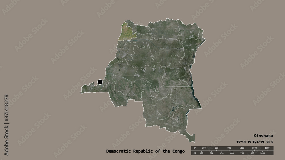 Location of Sud-Ubangi, province of Democratic Republic of the Congo,. Satellite