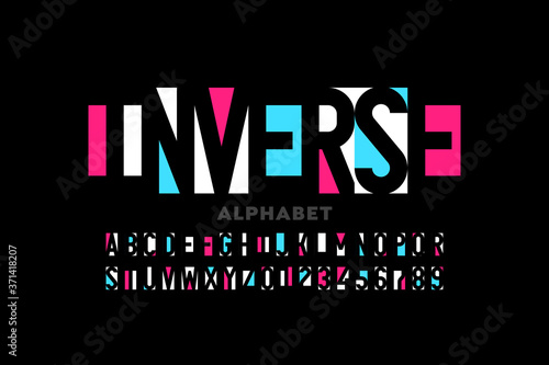 Negative space style font, alphabet letters and numbers photo