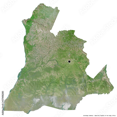Sud-Ubangi, province of Democratic Republic of the Congo, on white. Satellite photo