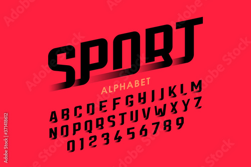 Speed sport style font, alphabet and numbers
