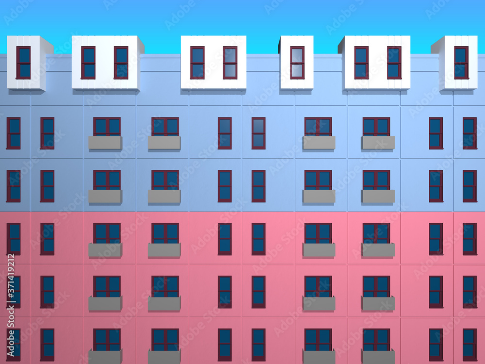 Blue and pink apartment block 3d Illustration Blue and pink apartment block 3d Illustration