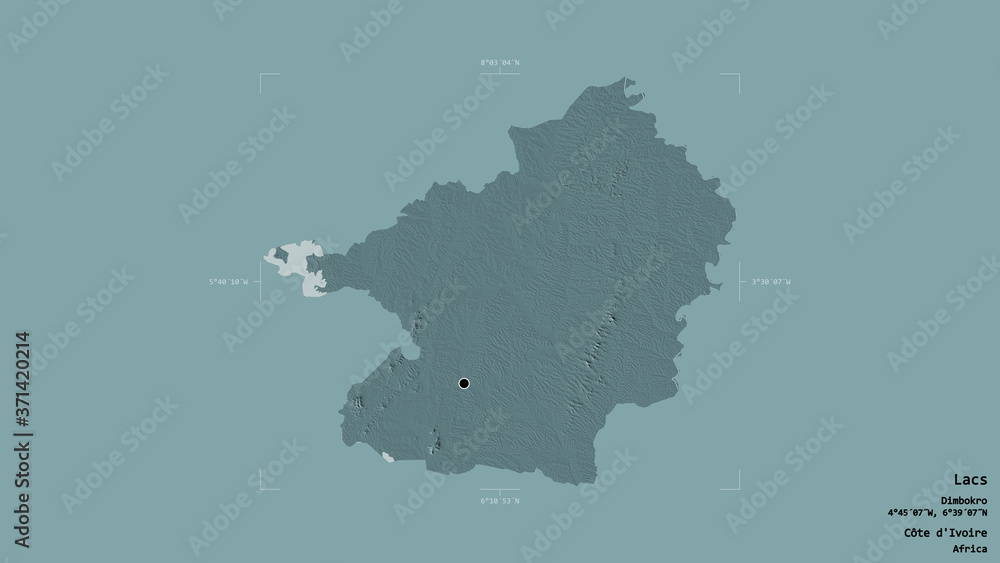 Lacs - Côte d'Ivoire. Bounding box. Administrative