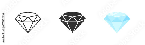 Diamond set icon in flat. Gem logo isolated illustration. Crystal on white background. Vintage vector photo