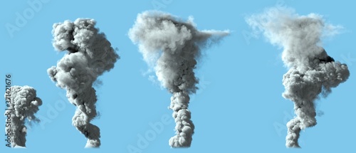 Foto 4 different renders of dense white smoke column as from volcano or large industr